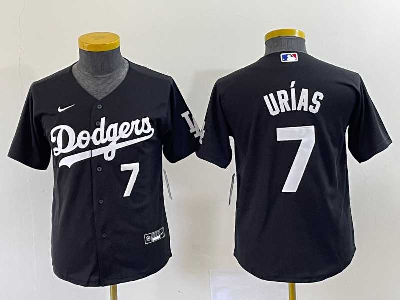 Youth Los Angeles Dodgers #7 Julio Urias Number Black Turn Back The Clock Stitched Cool Base Jersey